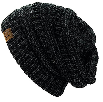 C.C Trendy Warm Chunky Soft Stretch Cable Knit Beanie Skully, 2 Tone Black/Charcoal