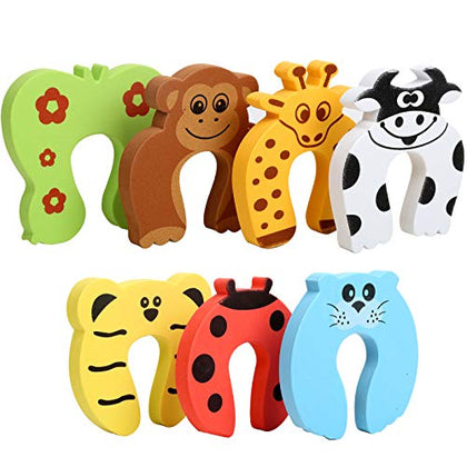 7Pcs Finger Pinch Guard, HNYYZL Cartoon Animal Door Stop Soft Foam Cushion Baby Finger Protector, Prevent Finger Pinch Injuries, Slamming Door, and Child or Pet from Getting Locked in Room