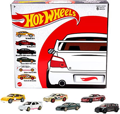 Hot Wheels Japanese Vehicles Themed Multipack of 6 Toy Cars, 1:64 Scale, Authentic Decos, Popular Castings, Rolling Wheels, Gift for Kids 3 Years Old & Up & Collectors