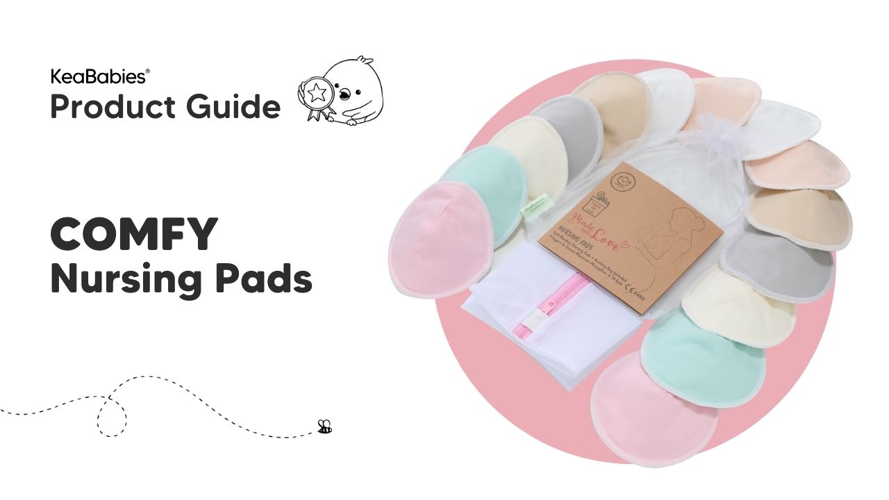 Organic Bamboo Viscose Nursing Breast Pads - 14 Washable Breastfeeding Pads, Wash Bag, Reusable Breast Pads for Breastfeeding (Pastel Touch, L 4.8