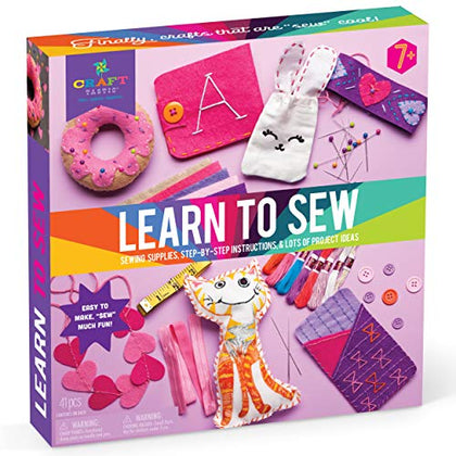 Craft-tastic Learn to Sew Kit - 7 Fun Projects and Reusable Materials to Teach Basic Sewing Stitches, Embroidery & More--Ages 7+