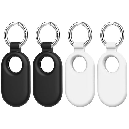 SZJCLTD for Samsung Galaxy SmartTag2 Case, 4 Pack Protective Silicone Case for Galaxy Smart Tag 2 with Key Ring for Keys, Wallet, Luggage, Pets (Black/Black/White/White)