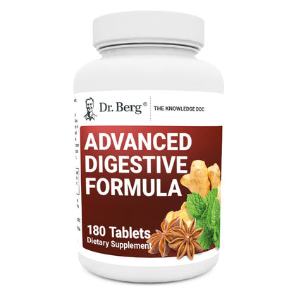 Dr. Berg Advanced Digestive Formula with Apple Cider Vinegar - Includes Digestive Health Ingredients Like Betaine Hydrochloride (HCI), Ginger Root & Peppermint Leaf - 180 Tablets