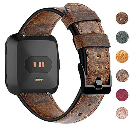 EZCO Leather Bands Compatible with Fitbit Versa/Versa 2 / Versa Lite Smart Watch, Vintage Genuine Man Women 5.5-7.8 Wrist