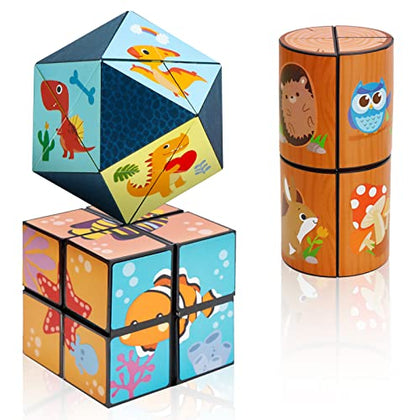 3D Magic Cube Set, Star Cube Magnet Fidget Toy Transforms Puzzle Cubes for Kids and Adults (3 Packs)