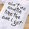 Aint No Auntie Like The One I Get Baby Boy Clothes Auntie Saying Letter Print Long Sleeve Romper Pants Hats (White, 0-3 Months)