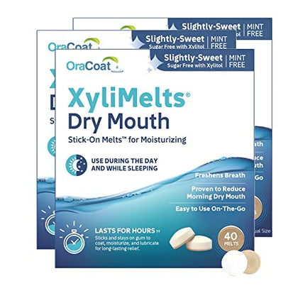 OraCoat XyliMelts Dry Mouth Relief Moisturizing Oral Adhering Discs Mild Mint with Xylitol, for Dry Mouth, Stimulates Saliva, Non-Acidic, Day and Night Use, Time Release for up to 8 Hours, 120 Count
