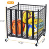 Snail Sports Ball Storage Rolling Cart Lockable Sports Ball Storage Rack with Elastic Straps, Stackable Ball Cage for Garage Storage Organizer, Compact Size But Functional, Matt Black