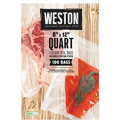 Weston Vacuum Sealer Bags, 2 Ply 3mm Thick, for NutriFresh, FoodSaver & Other Heat-Seal Systems, for Meal Prep and Sous Vide, BPA Free, 8