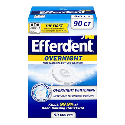 Efferdent Retainer Cleaning Tablets, 3 Month Supply of Denture Cleaning Tablets for Dental Appliances, Overnight Whitening, 90 Tablets