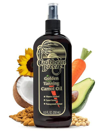 Caribbean Breeze Ultimate Carrot Oil Tanning Lotion Outdoor, Tanning Oil Spray with Coconut Oil, Aloe Extracts, Rich in Anti-Oxidants, Moisturizes the Skin and Anti-Aging Properties, 8.5 oz (250 ml)