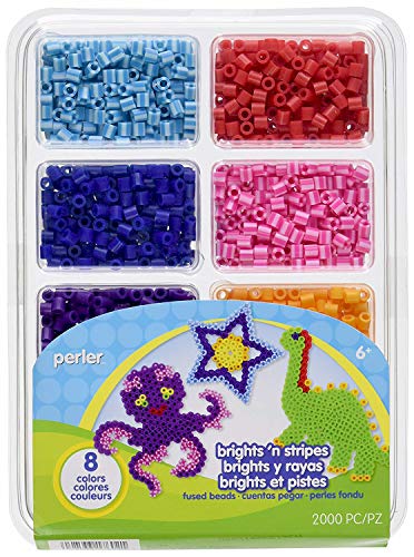 Perler Beads Bright And Stripes Assorted Fuse Beads Tray For Kids Crafts, 2000 pcs