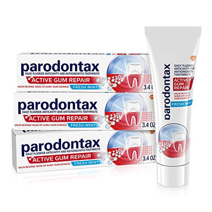 Parodontax Active Gum Repair Toothpaste, Toothpaste To Help Reverse Signs Of Early Disease For Health, Fresh Mint Flavored - 3.4 Oz x 3