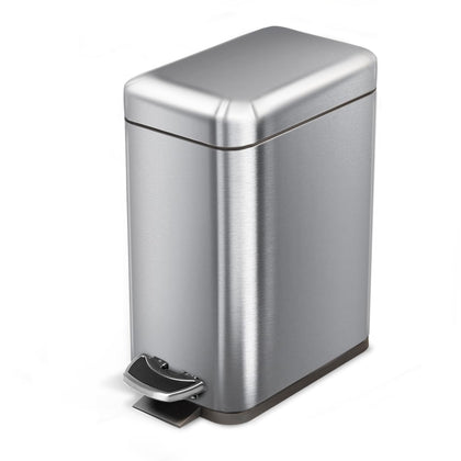 Home Zone Living 1.3 Gallon Bathroom Trash Can, Small Trash Can, Vanity Wastebasket for Bathroom, Slim Stainless Steel, Step Pedal, 5 Liter, Silver