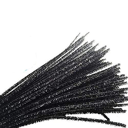 Carykon 100 PCS 12 Inch Glitter Tinsel Creative Arts Chenille Stems Pipe Cleaners (Black)