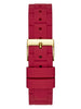 GUESS Gold-Tone + Iconic Red Stain Resistant Silicone Watch with Day, Date + 24 Hour Military/Int'l Time. Color: Red (Model: U1157L2)
