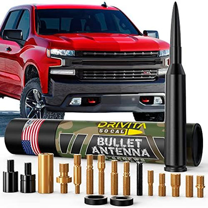 DRIVITA Made in USA 50 Cal Bullet Antenna for Chevy Silverado/1500/3500/HD/Avalanche - Truck/Car - Compatible with All Years and Models of GM Chevrolet - Anti-Theft - Military Grade Aluminum