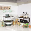 SONGMICS Cabinet Shelf Organizers, Shelf Organizer, Countertop Organizer, Shelf Riser, Stackable, Expandable, Set of 4 Metal Kitchen Counter Shelves, Brown UKCS06BR