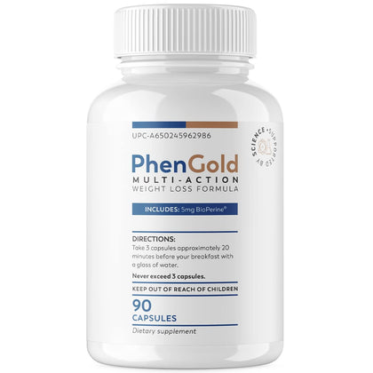 PhenGold Pills, Original Multi-Action Weight Management Formula with Green Tea & Caffeine, Curb Cravings & Feel Fuller for Longer - 90 Capsules