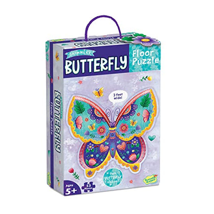 Peaceable Kingdom Shimmery Butterfly Floor Puzzle - 53-Piece Giant Floor Puzzle for Kids Ages 5 & up - Fun-Shaped Puzzle Pieces - Great for Classrooms