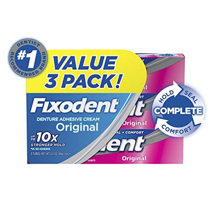 Fixodent Complete Original Denture Adhesive Cream, 2.4 Ounce (Pack of 3)
