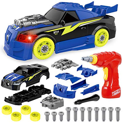 Coogam Take Apart Racing Car with Electric Screwdriver Tool, Fine Motor Skill Toy Car Construction Set STEM Building Learning Game with Light and Sound Gifts for 3 Year Old Boys and Girls