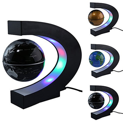 Floating Globe with Colored LED Lights C Shape Anti Gravity Magnetic Levitation Rotating World Map for Children Gift Home Office Desk Decoration