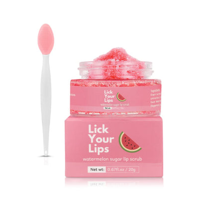 Lick Your Lips Watermelon Sugar Scrub for Dry, Cracked and Dark Lips - Organic Lip Scrubs Exfoliator and Moisturizer with Lip Brush - Vegan, Cruelty-Free Lip Care Product (20g)