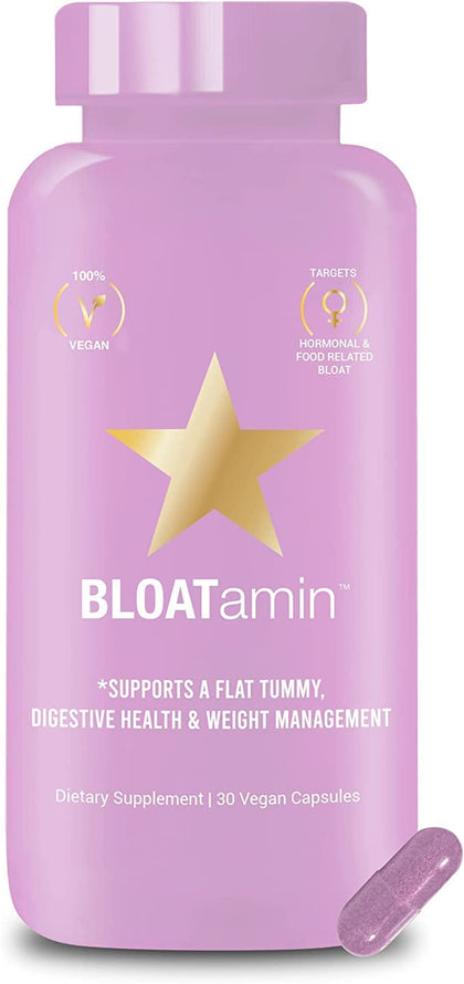 HAIRtamin BLOATamin - Vegan Synergistic Blend | Bloating Relief Supplement Capsule | Men & Women | Digestive Enzymes for Bloating Relief, Gas Stomach Pain, Water Retention, and Discomfort (1-Pack)