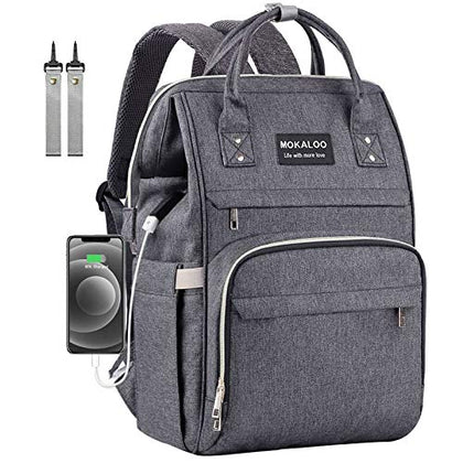 Mokaloo Diaper Bag Backpack, Large Baby Bag for Boys & Girls,Travel Backpack with USB Charging Port for Moms Dads, Anti-Water Maternity Nappy Changing Bags with Stroller Straps, Baby Registry Search