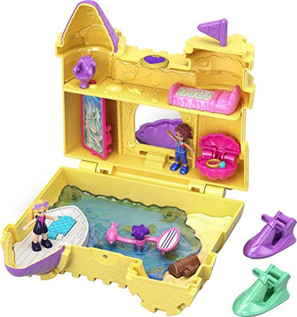 Polly Pocket Travel Toy with 2 Micro Dolls, Dolphin Pet & Water Play Accessories, Pocket World Surf N Sandventure Playset