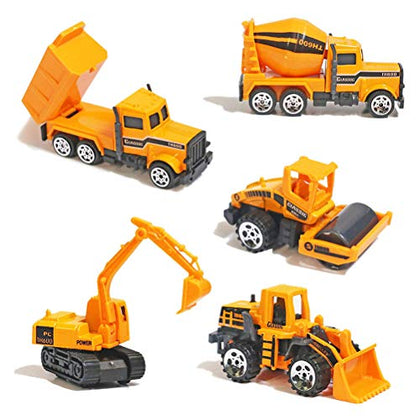 YIMORE Alloy Construction Engineering Truck Models Mini Pocket Size Play Vehicles Cars Toy Cake Toppers for Kids Toddlers Boys (5Pcs Set)
