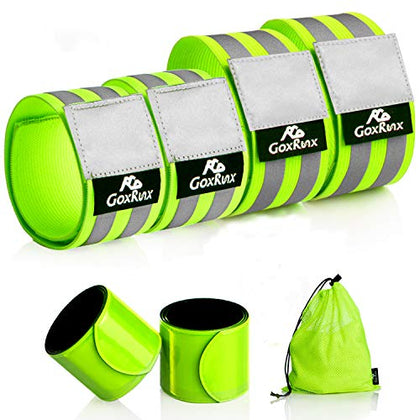 Reflective Bands Running Gear 6 Pack-Adjustable Reflective Armband Arm Wrist Ankle Leg Bands Reflectors -Reflective Tape Straps for Clothing Night Running Cycling Walking -Slap Bracelets,Green
