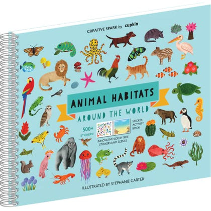 Animal Habitats Sticker Book (500+ Stickers for Kids & 12 Coloring Pages) by Cupkin - Side by Side Activity Book - Fun Sticker Books - Great for Older Boys & Girls Ages 2-4 4-8 or 8-10