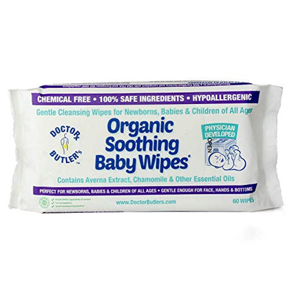 Doctor Butler's Organic Baby Wipes - Hypoallergenic & All-Natural Fragrance Free Baby Wipes Safe for Sensitive Skin and During Postpartum Recovery with Chamomile & Essential Oils (1pk - 60 Wipes)
