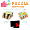 WOOD CITY Toddler Puzzles and Rack Set, Wooden Peg Puzzles Bundle with Storage Holder Rack, Educational Knob Puzzle for Kids Age 2 3 4 Years - Alphabet Number Shape Dinosaur Animal Vehicle