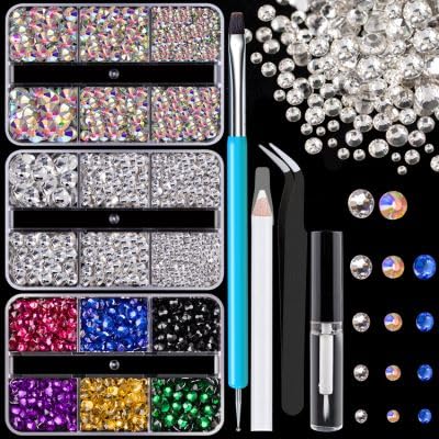 Colorful Face Gems Kit with Makeup Glue, 2-6mm AB+Clear Glass Round Flatback Crystal + 2-5mm Resin Rhinestones for Hair Eye Makeup Body Art Manicure DIY Crafts with Dot-Brush Pen, Pickup Tools