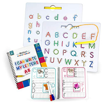 Motlan Magnetic Letter Writing Board (2 in 1)- Alphabet Letter Tracing Board for Kids- Uppercase and Lowercase ABC Letters Practice with Bonus Dry Erase Book and Markers