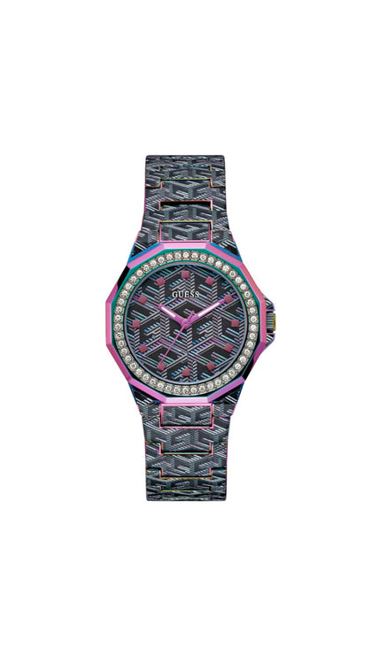 GUESS Women's 38mm Watch - Multi-Color Bracelet Black Dial Iridescent Case