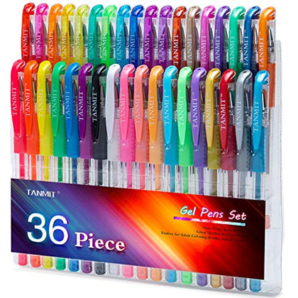 TANMIT Gel Pens, 36 Colors Gel Pens Set for Adult Coloring Books, Colored Gel Pen Fine Point Marker, Great for Kids Adult Doodling Scrapbooking Drawing Writing Sketching