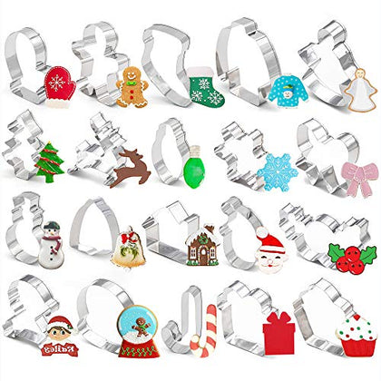 20 Pieces Christmas Cookie Cutters for Xmas/Holiday/Wonderland Party Supplies/Favors - Including Glove, Gingerbread, Angel, Candy Cane, etc