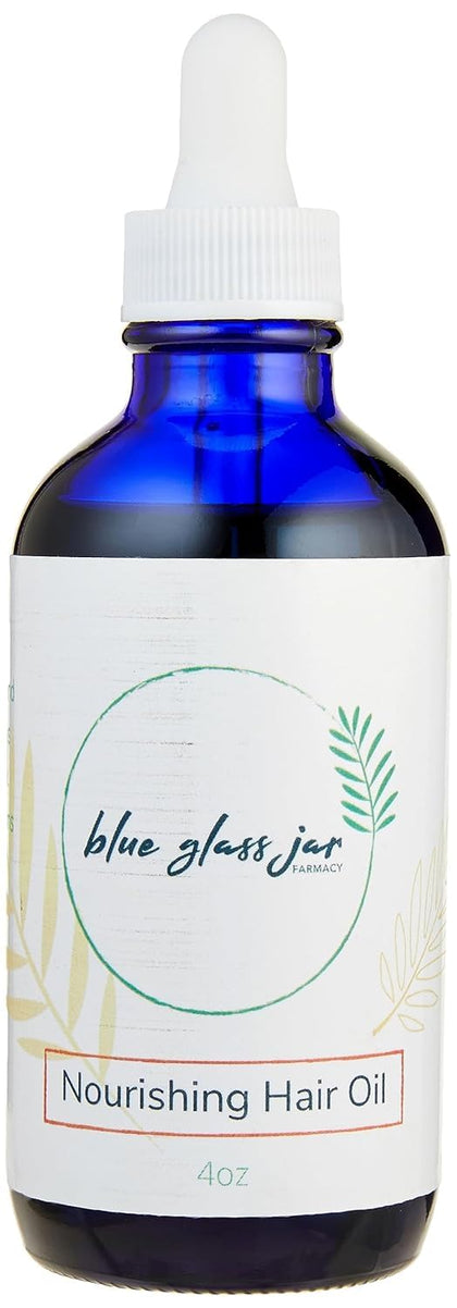 Blue Glass Jar Farmacy, Nourishing Hair Oil, Infused with Arnica, Strengthen Hair and Moisturize Scalp, 4 oz