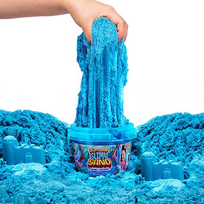 SLIMYSAND by Horizon Group USA, 1.5 Lbs of Stretchable, Expandable, Moldable Cloud Slime, Non Stick, Slimy Play Sand in A Reusable Bucket, Blue- A Sensory Activity , Light Blue