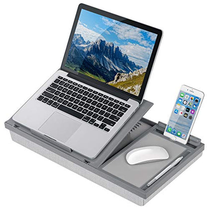 LAPGEAR Ergo Pro Lap Desk with 20 Adjustable Angles, Mouse Pad, and Phone Holder - Gray - Fits up to 15.6 Inch Laptops and Most Tablets - Style No. 49405