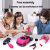 REMOKING DIY Car Toys, 2 in 1 Take Apart Car Toys with Drill Tool & Sound & Light, Pink Electric Racing Assembly Vehicle Toy Set with Beautiful Stickers, Great Gifts for Kids 3 Years and up