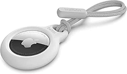Belkin Apple Airtag Secure Holder With Strap - Apple Air Tag Keychain - Airtag Holder With Strap For Key Ring - Airtag Keychain Accessories - Scratch Resistant Airtag Case With Raised Edges - White