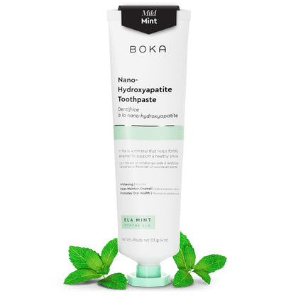 Boka Fluoride Free Toothpaste - Nano Hydroxyapatite, Remineralizing, Sensitive Teeth, Whitening - Dentist Recommended for Adult & Kids Oral Care - Ela Mint Natural Flavor, 4oz 1 Pk - US Manufactured