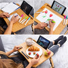 Foldable Laptop Bed Desk with Mouse Pad, Adjustable Folding Bamboo Tray Lap Stand Table for Work Breakfast College Students - Fits up to 17 Inch Laptops