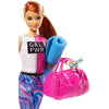 Barbie Doll, Red-Haired Fitness Doll with Puppy & 9 Accessories Including Yoga Mat with Strap, Hula Hoop, Weights & Bag