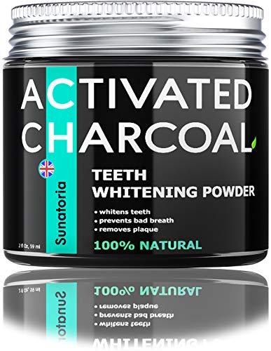 Activated Charcoal Teeth Whitening Powder - Coconut Teeth Whitener - Effective Remover Tooth Stains for a Healthier Whiter Smile - Product of UK by Sunatoria - Improved Formula - Charcoal Teeth White